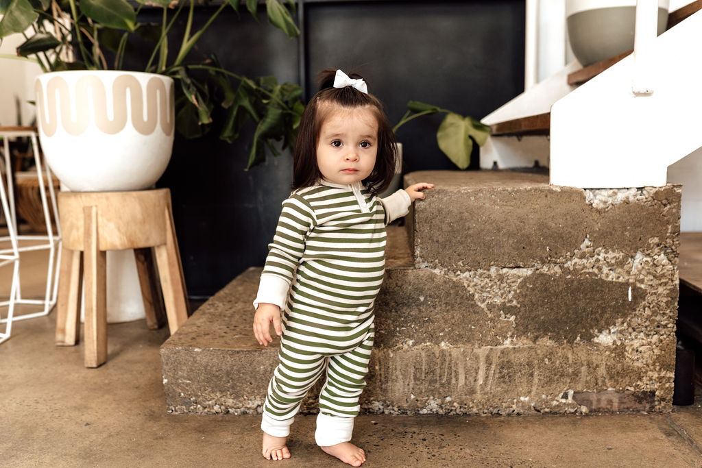 Snuggle Hunny Kids Olive Stripe Growsuit Organic Baby Clothing Snuggle Hunny Kids 