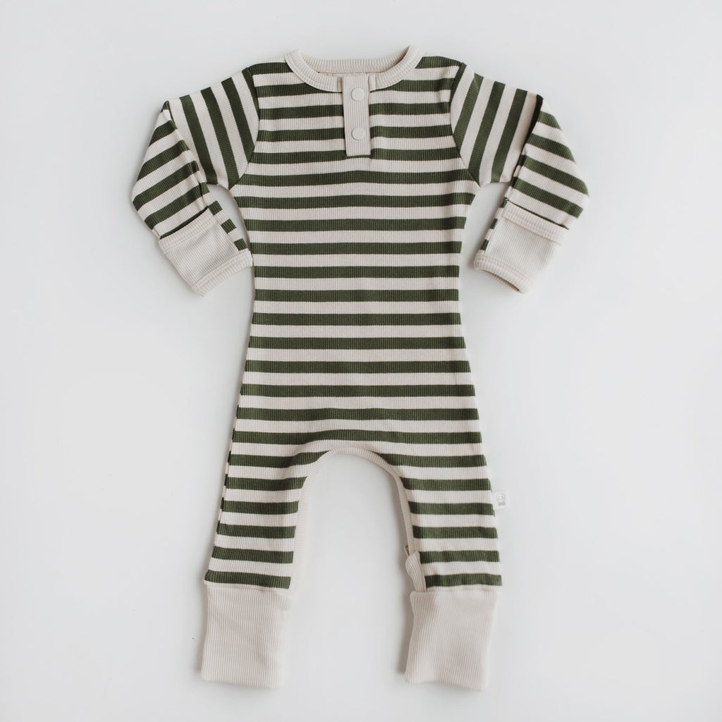Snuggle Hunny Kids Olive Stripe Growsuit Organic Baby Clothing Snuggle Hunny Kids 