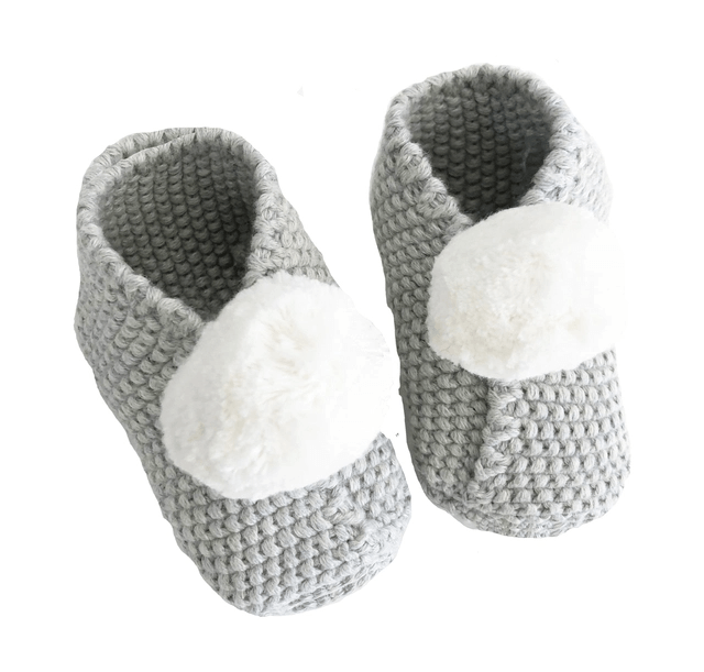 Alimrose Pom Pom Baby Slippers - Grey & Ivory Baby Booties Alimrose 
