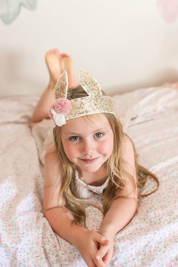 Alimrose Sequin Bunny Crown - Gold Pretend Play Accessories Alimrose 