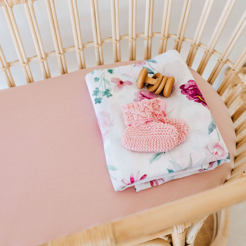 Fitted Bassinet Sheet | Change Pad Cover - Lullaby Pink - Petit Luxe Bebe