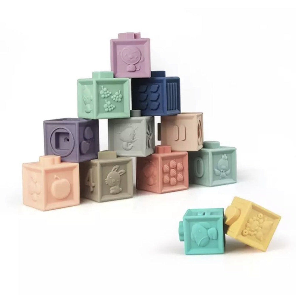 Silicone Building Blocks | Set of 12 Wooden Toys & Accessories Arabella + Autumn 