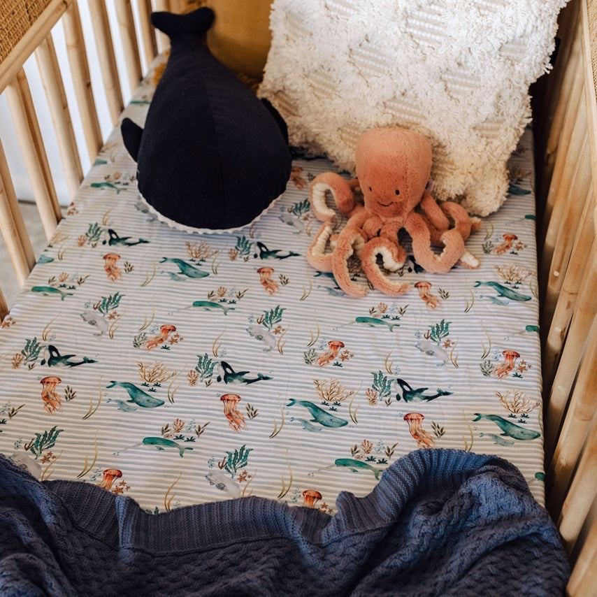Whale Jersey Cotton Fitted Cot Sheet Cot Sheets Snuggle Hunny Kids 