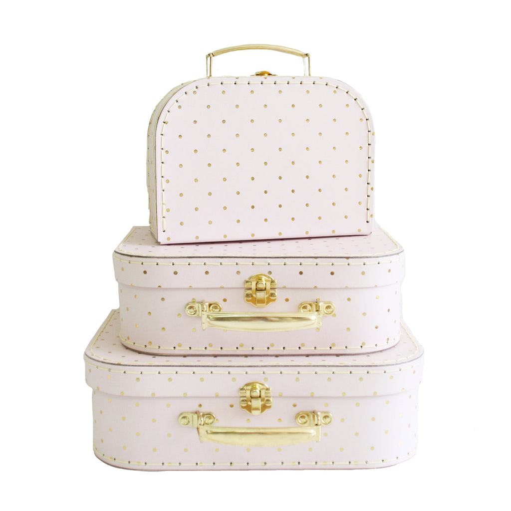 Kids Carry Suitcase Set - Pink & Gold Spot - Petit Luxe Bebe