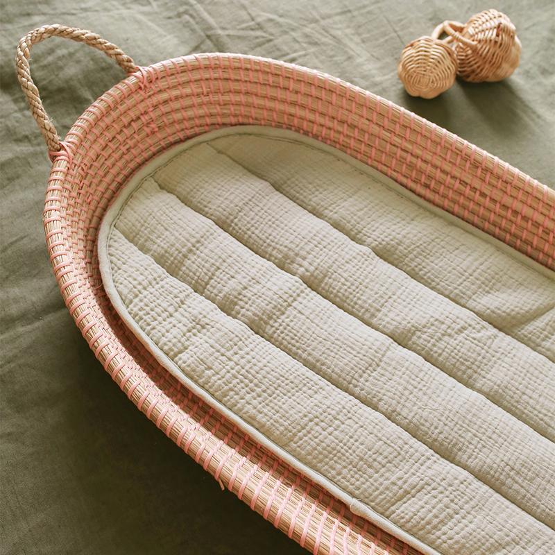 Olli Ella Changing Basket Luxe Organic Cotton Liner - Seafoam Change Mat Olli Ella 