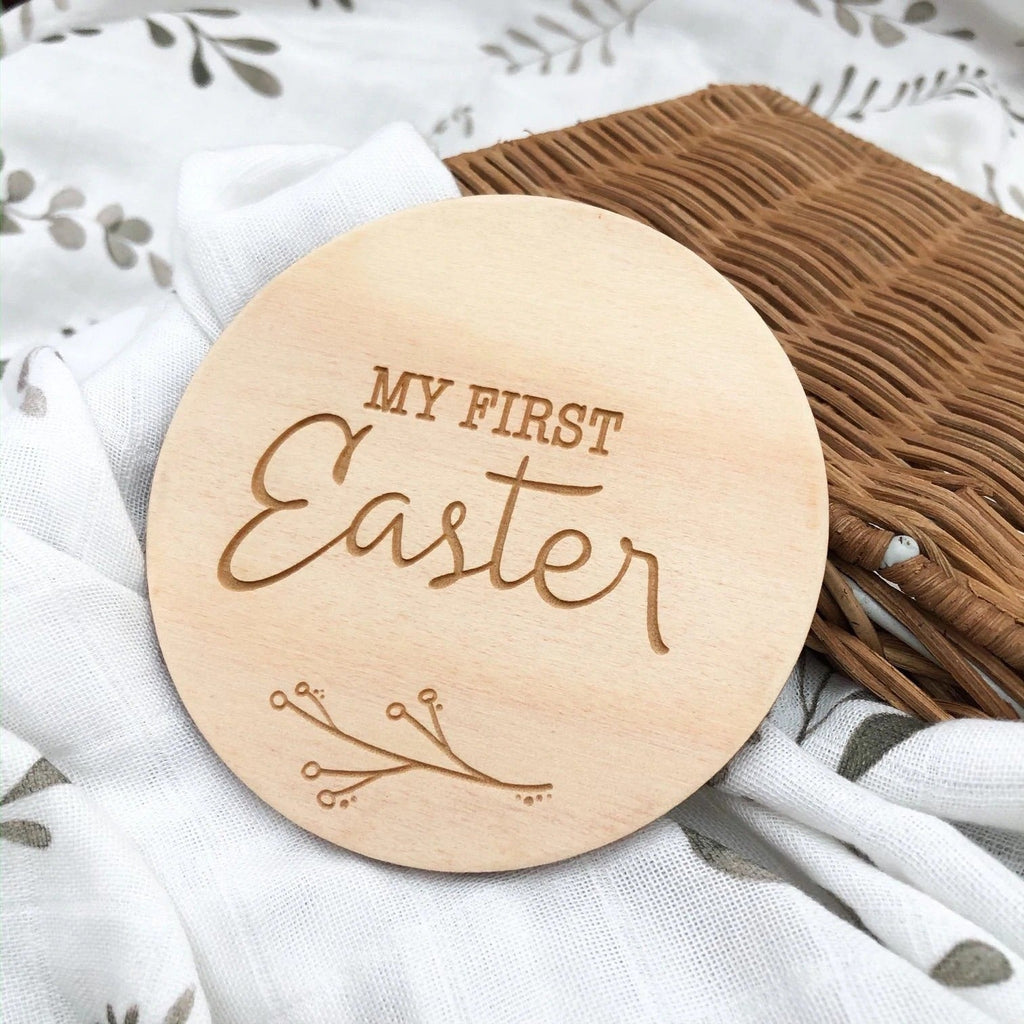 My First Easter Timber Milestone Plaque - Foliage Design Teething Toys & Rattles One Chew Three 