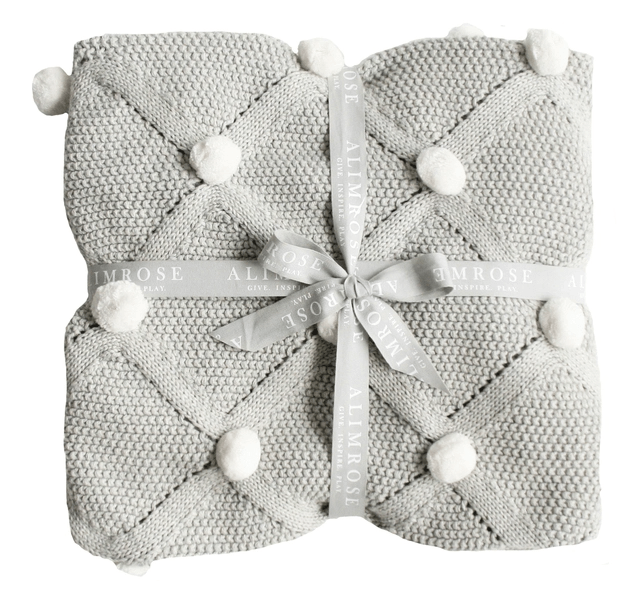 Alimrose Pom Pom Baby Blanket - Grey & Ivory Baby Blanket Alimrose 