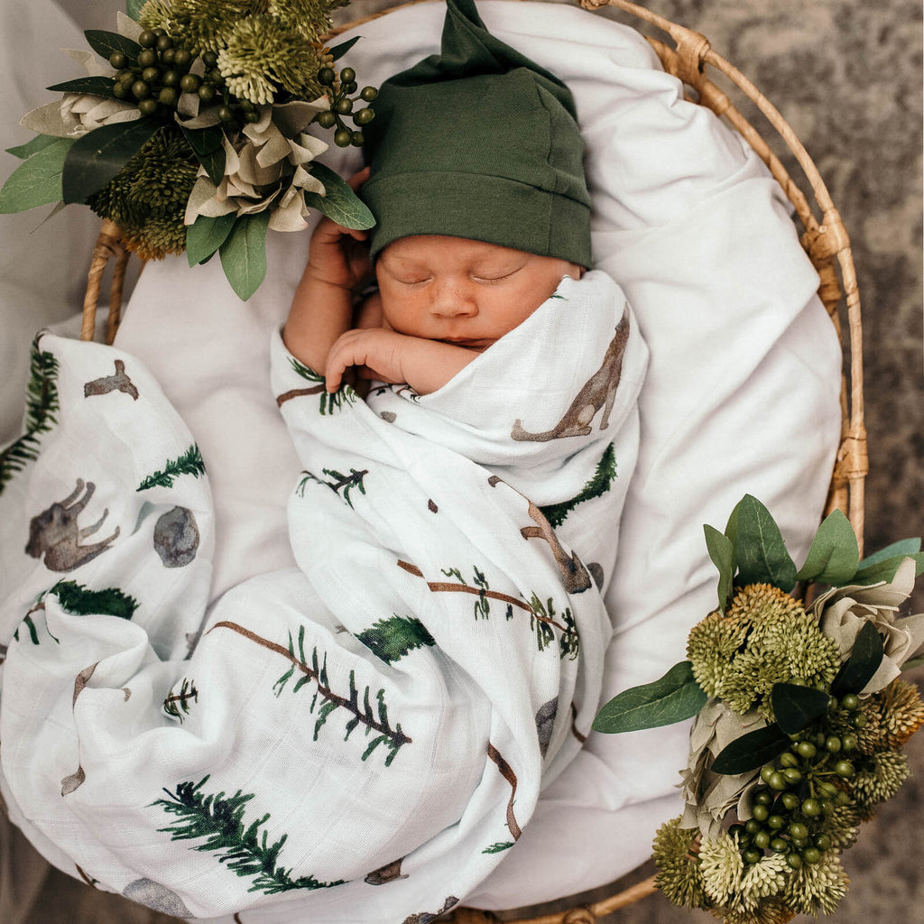 Olive Green Knotted Baby Beanie - Petit Luxe Bebe