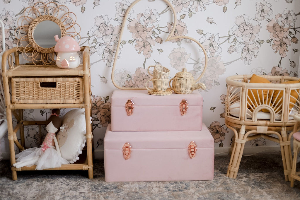 Luxe Velvet Storage Case Set - Dusty Pink Storage Petit Luxe Bebe 