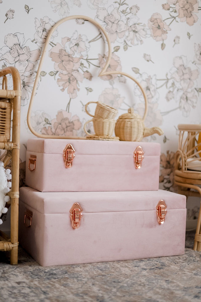 Luxe Velvet Storage Case Set - Dusty Pink Storage Petit Luxe Bebe 