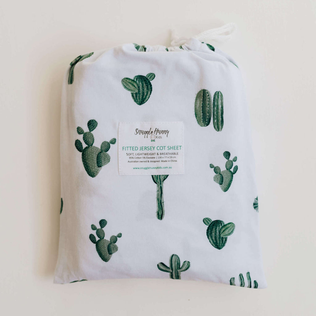 Cactus Jersey Cotton Fitted Cot Sheet Cot Sheets Snuggle Hunny Kids 