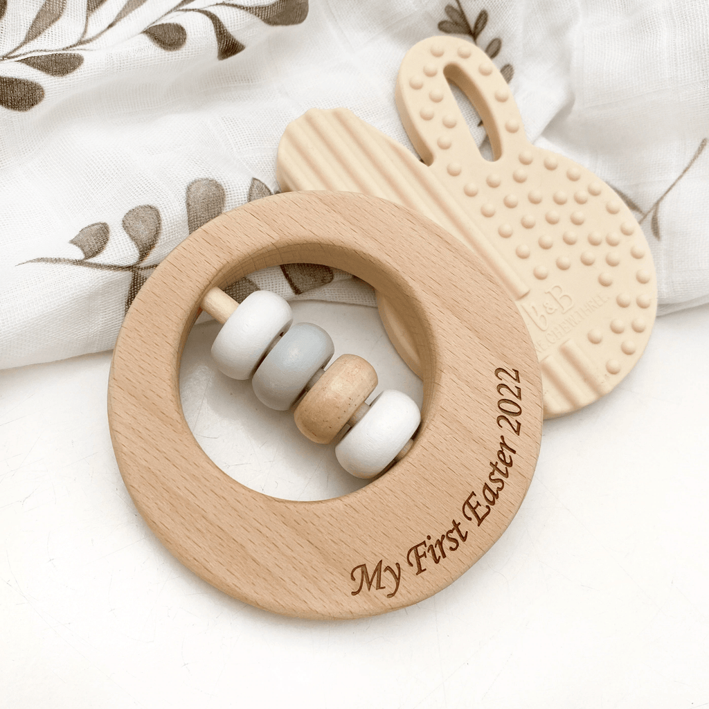 My First Easter Natural Beechwood Teething Rattle Teething Toys & Rattles One Chew Three 