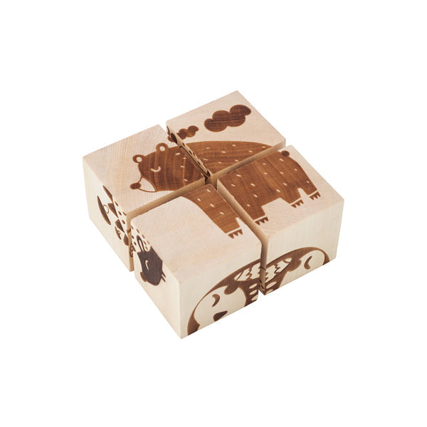 Wooden Cube Puzzle - Woodland Animals Baby Activity Toys Kubi Dubi 