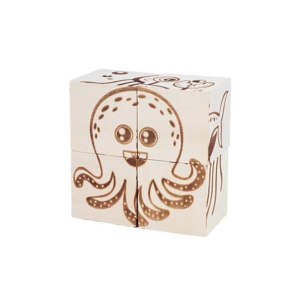 Wooden Cube Puzzle - Sea Creatures Baby Activity Toys Kubi Dubi 