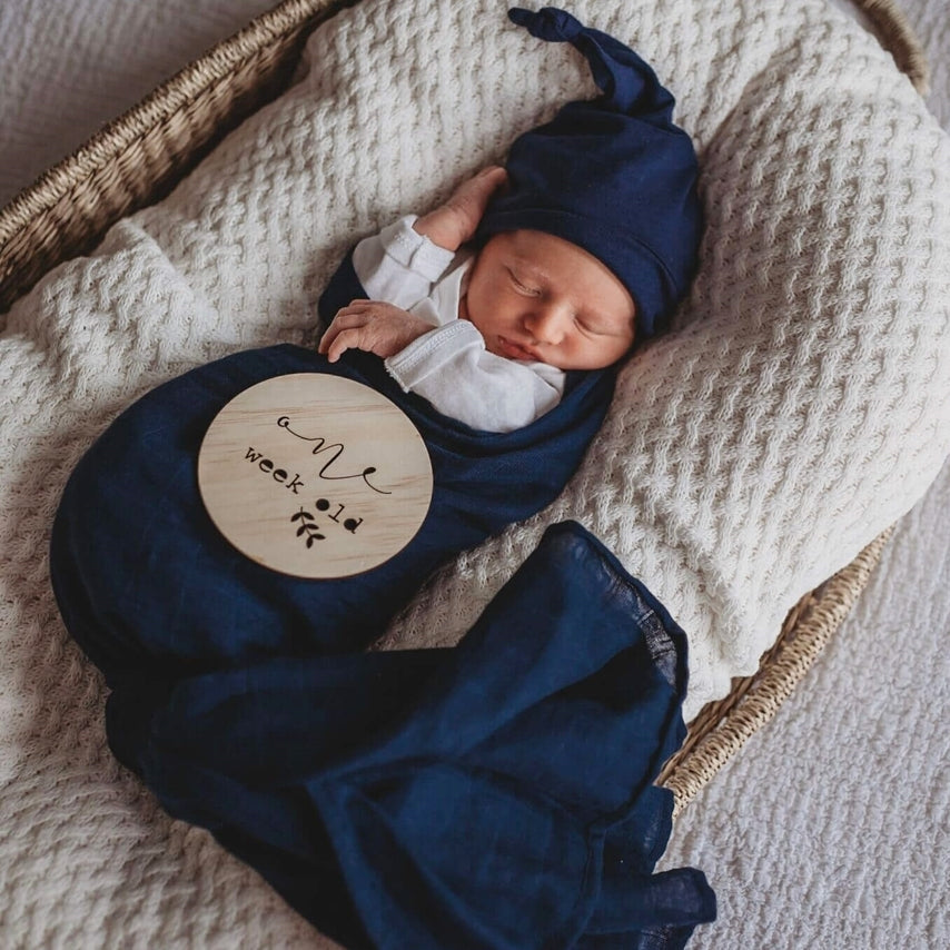 Navy Knotted Baby Beanie - Petit Luxe Bebe