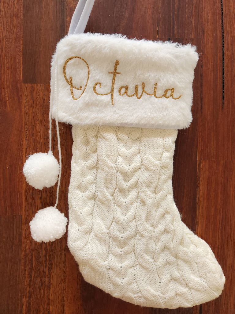 Personalised Knitted Christmas Stockings Personalised Santa Stockings Petit Luxe Bebe White Personalised 