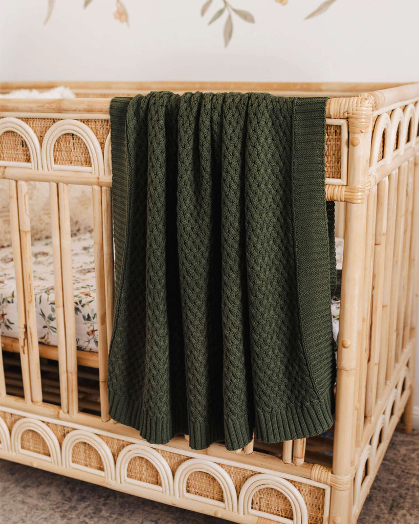 Olive Green | Knitted Baby Blanket - Petit Luxe Bebe