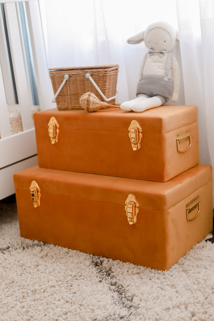 Luxe Velvet Storage Case Set - Terracotta Storage Petit Luxe Bebe 
