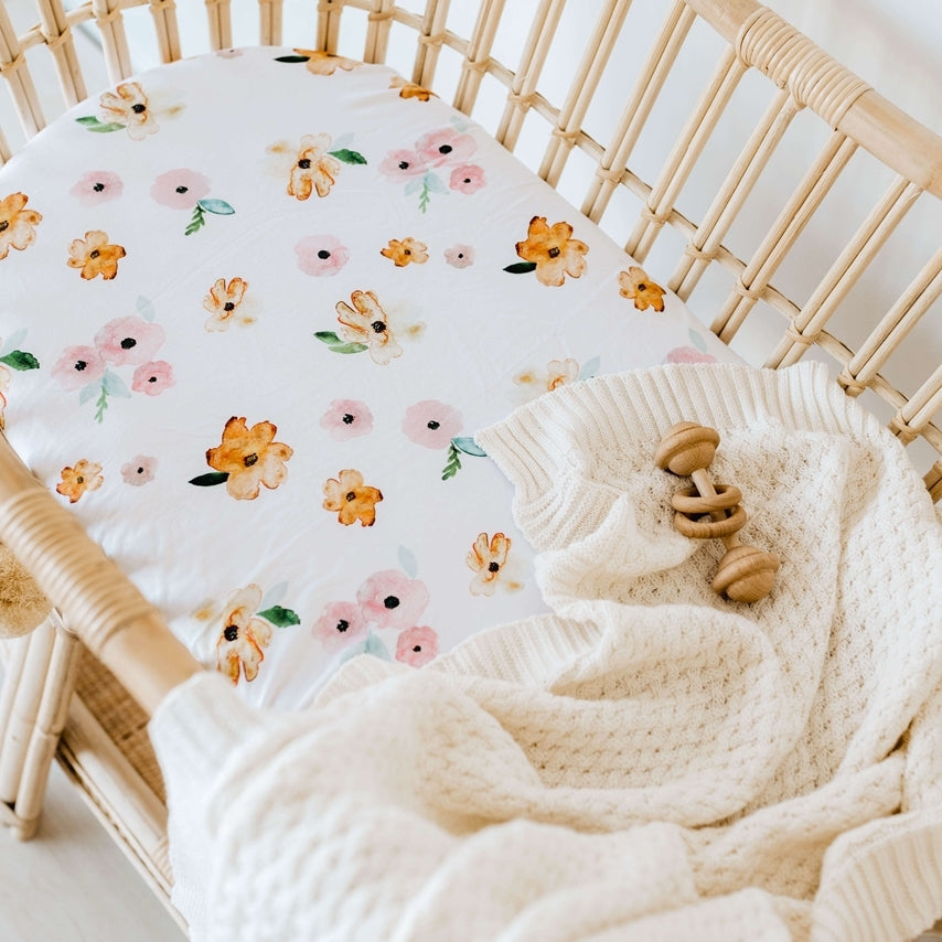 Fitted Bassinet Sheet | Change Pad Cover - Poppy - Petit Luxe Bebe