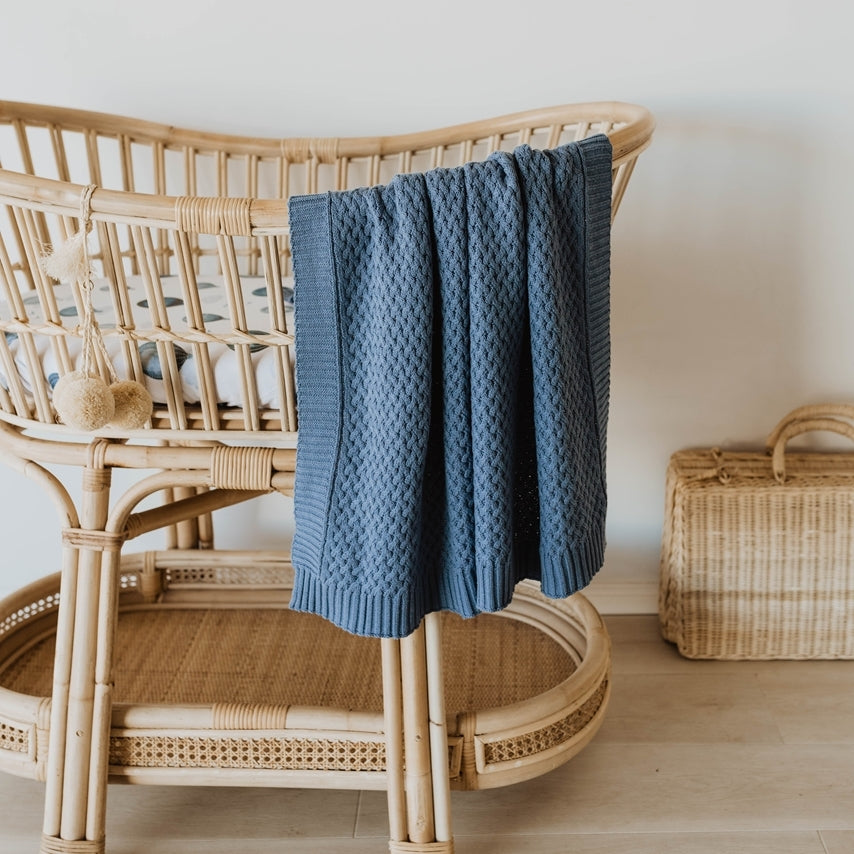 River | Knitted Baby Cot Blanket - Petit Luxe Bebe