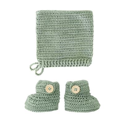 Crochet Bonnet & Booties Set - SAGE Baby Booties OB Designs 
