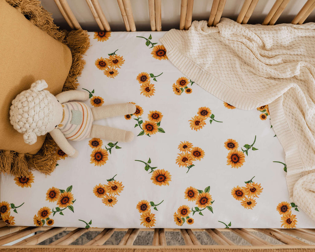 Sunflower Jersey Cotton Fitted Cot Sheet - Petit Luxe Bebe