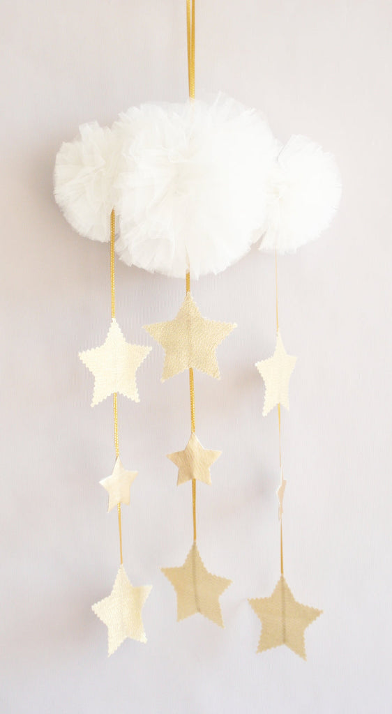 Tulle Cloud & Stars Mobile - Ivory & Gold - Petit Luxe Bebe