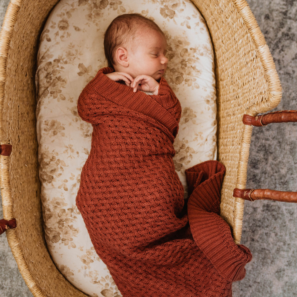 Umber | Knitted Baby Cot Blanket - Petit Luxe Bebe