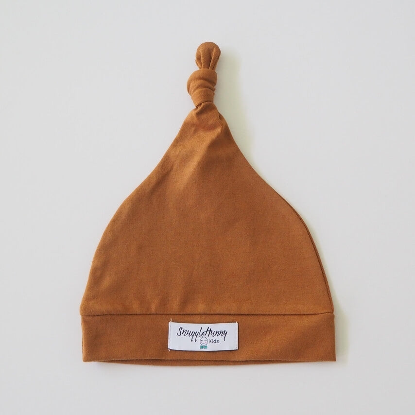 Bronze Knotted Baby Beanie - Petit Luxe Bebe