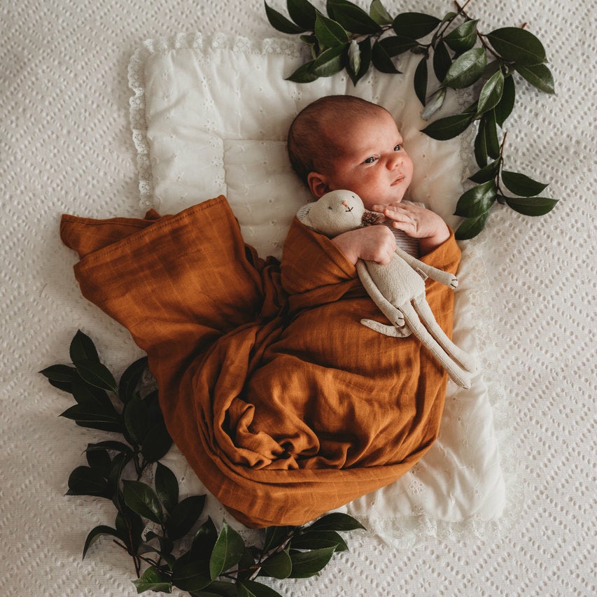Bronze Muslin Baby Wrap - Petit Luxe Bebe