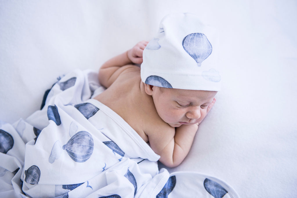 Cloud Chaser Baby Jersery Wrap & Beanie Set - Petit Luxe Bebe