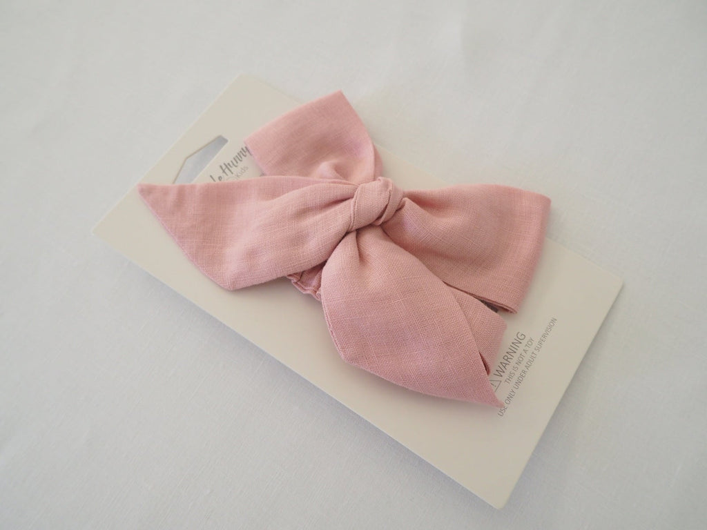 Dusty Pink Linen Bow Pre Tied Headband - Petit Luxe Bebe