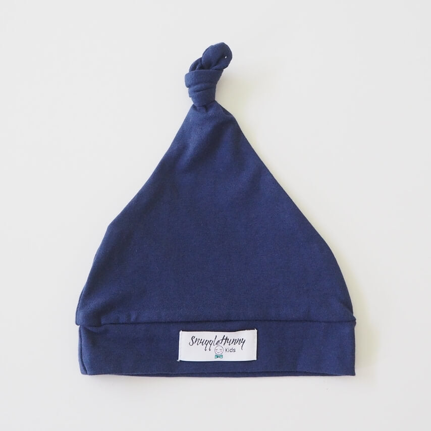 Navy Knotted Baby Beanie - Petit Luxe Bebe