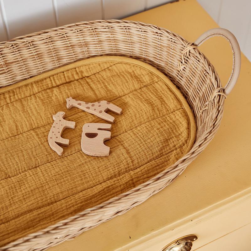 Olli Ella Changing Basket Luxe Organic Cotton Liner - Mustard - Petit Luxe Bebe