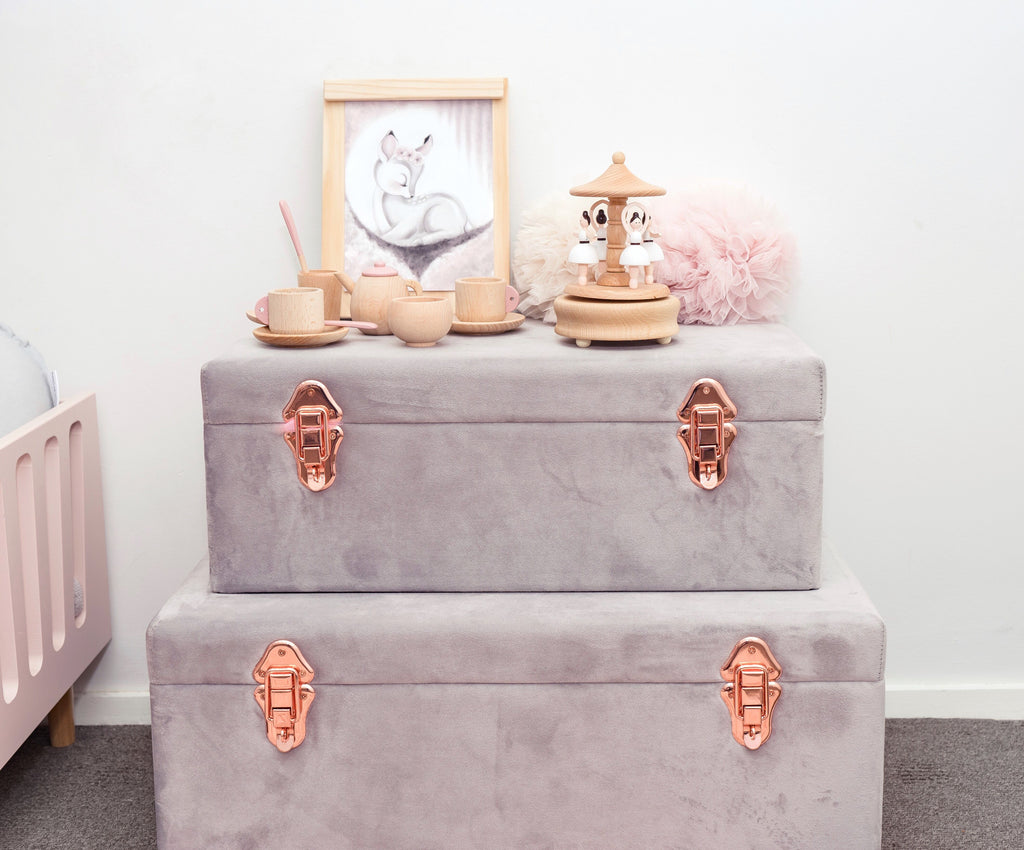 Luxe Velvet Storage Case Set - Soft Grey - Petit Luxe Bebe