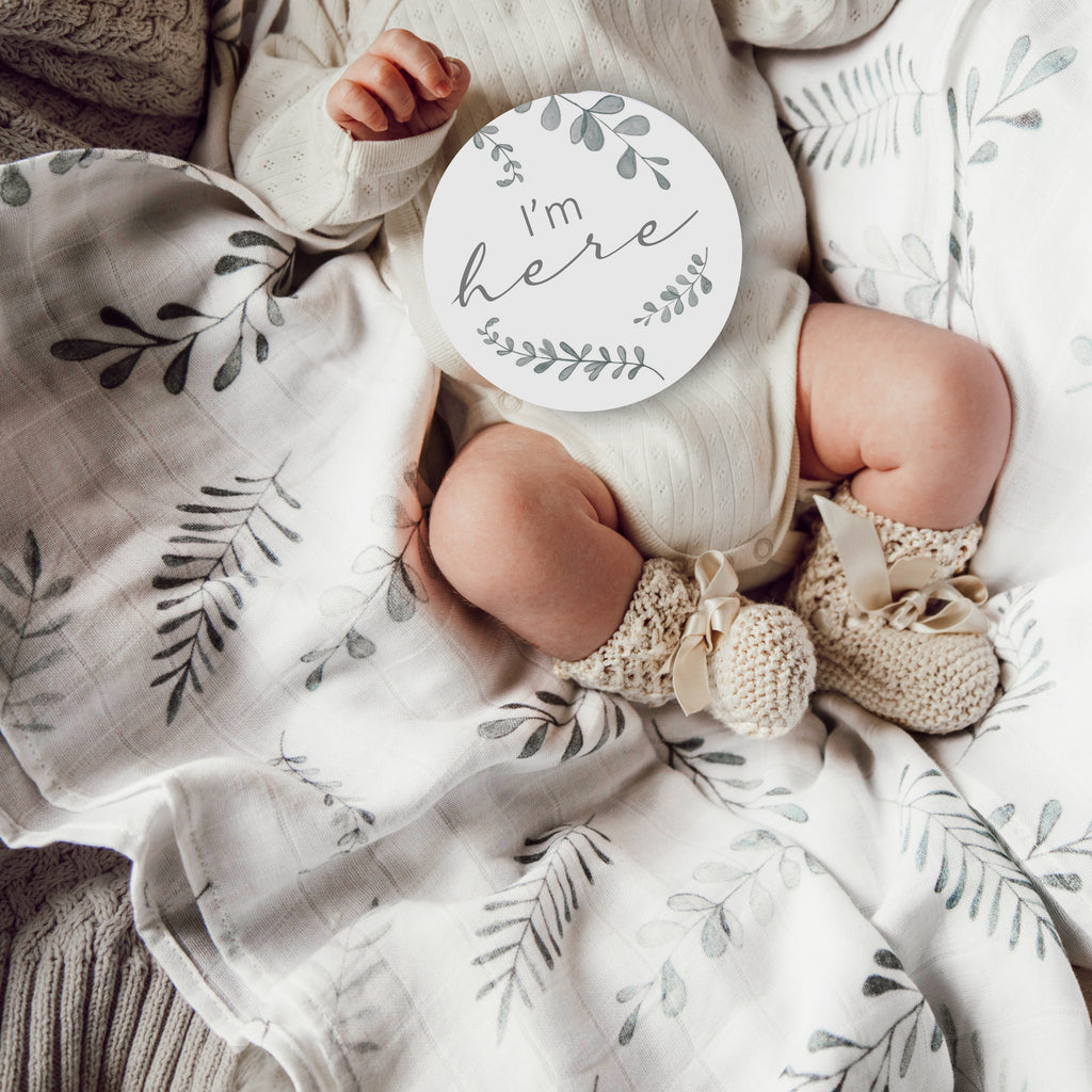 Wild Fern & Grey Reversible Baby Milestone Cards - Petit Luxe Bebe